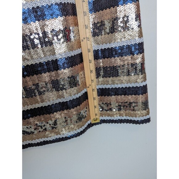 Vince Camuto Sequin Dress Womens Size 12 Navy Blue Gold Stripe - Picture 12 of 12